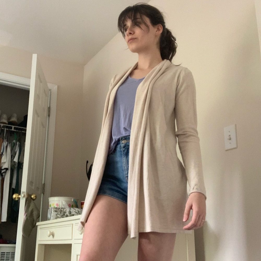 Past Hip length cream cardigan